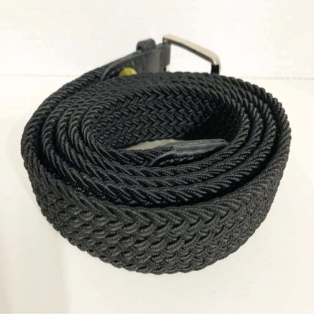 Unbranded Woven Stretch Herringbone Elastic Belt Silver Tone Hardwa Faux Leather
